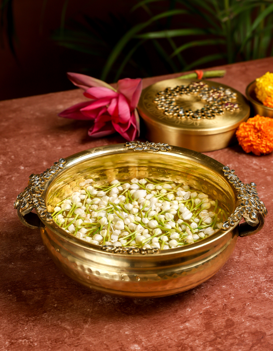 Premium Brass Urli – Embellished Floral Design