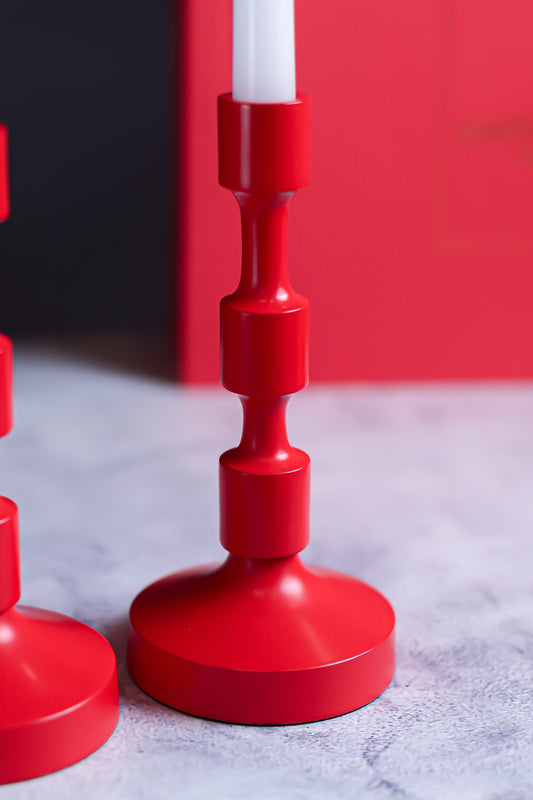 Classic Red Metal Candle Stand – Set of 2