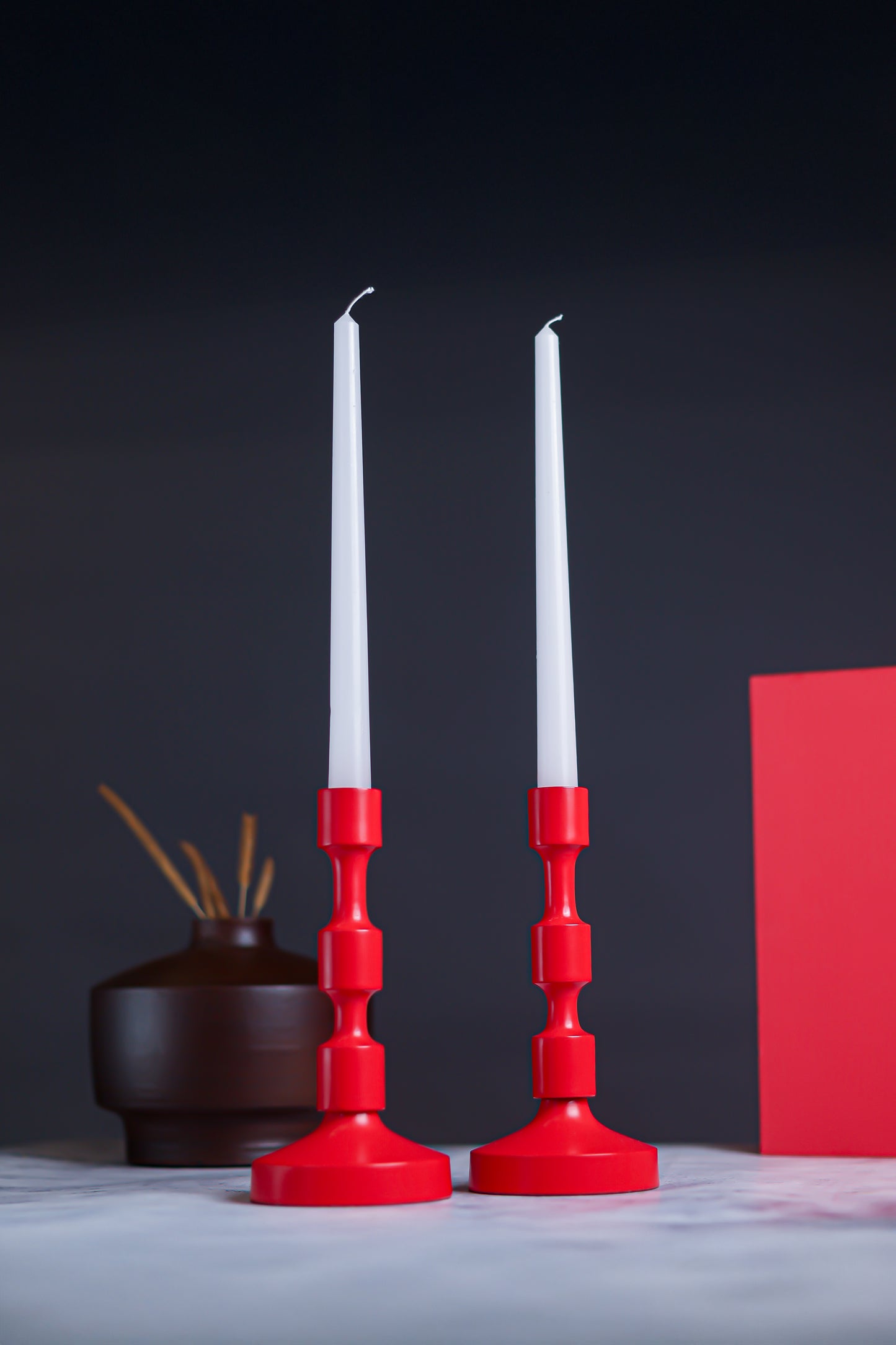 Classic Red Metal Candle Stand – Set of 2