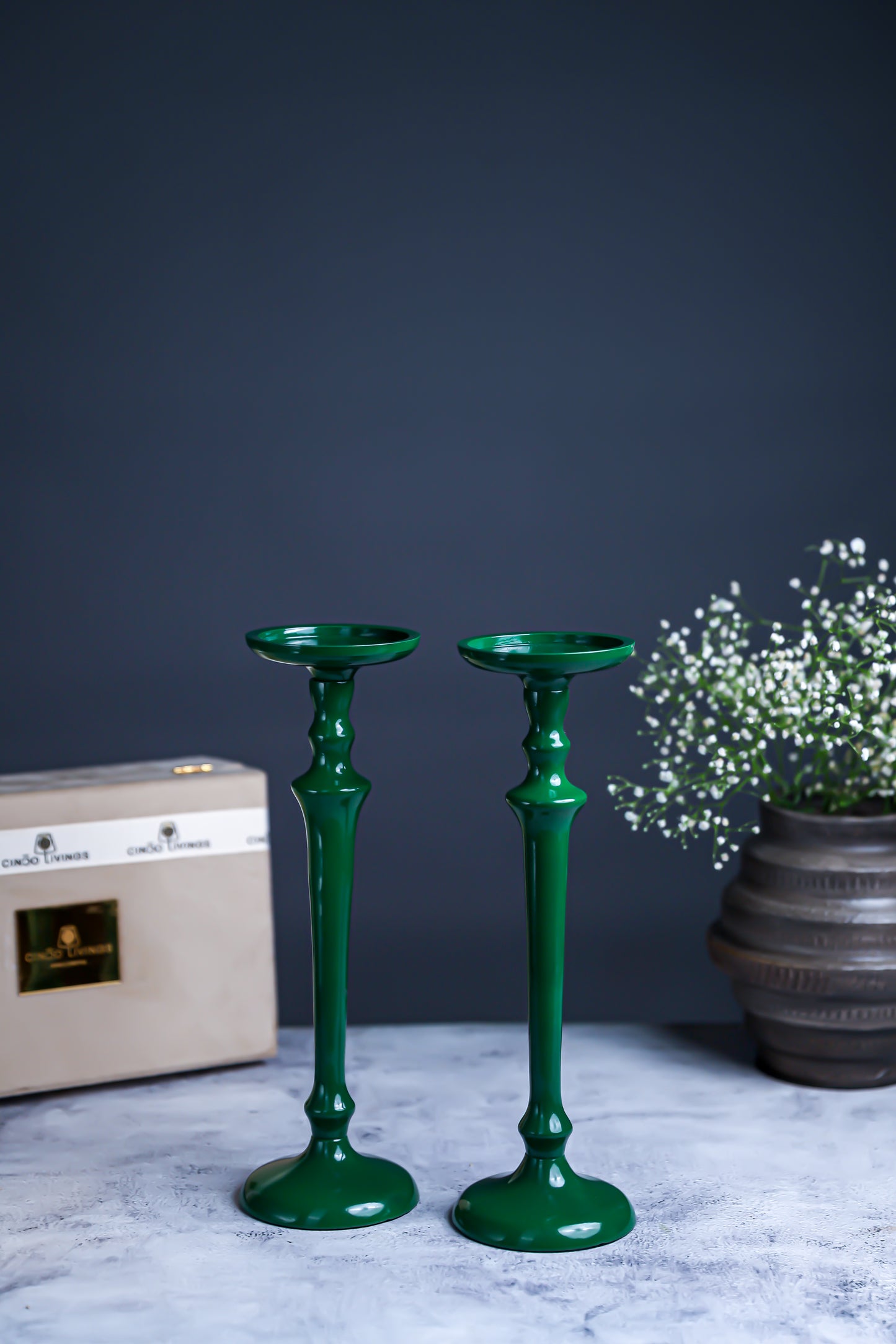 Green Candle Pillar Stand – Set of 2