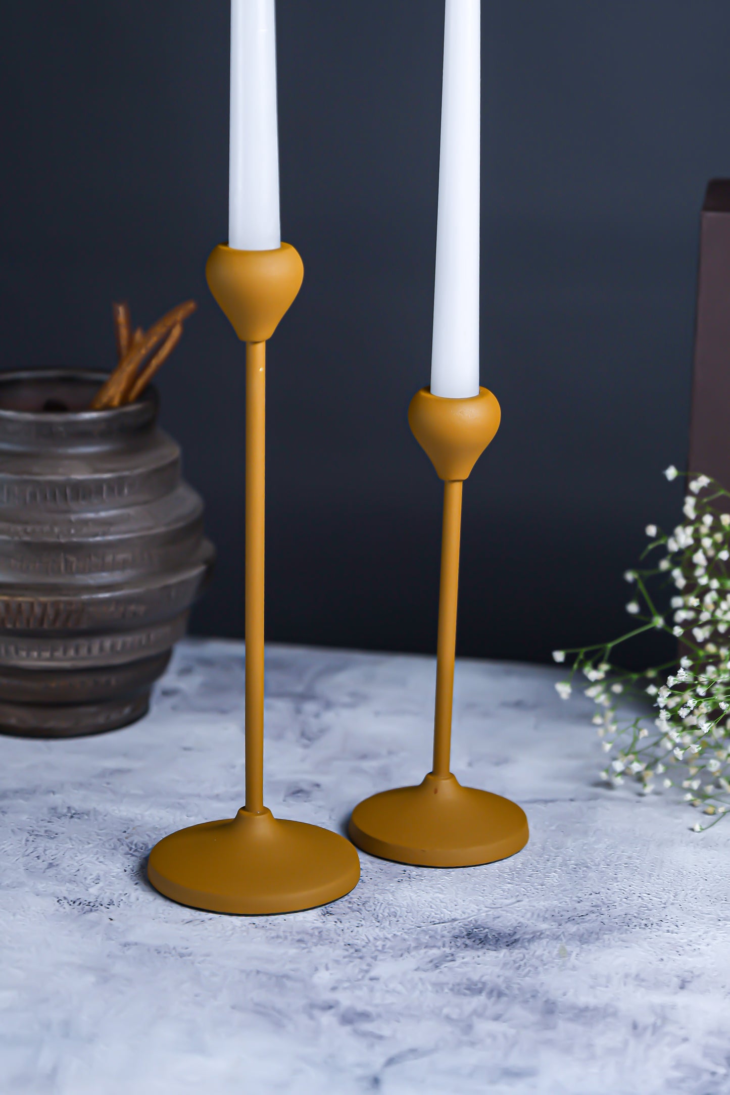 Handcrafted Mustard Candle Pillar Stand (Set of 2)
