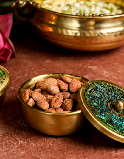 Brass Container Set with Etched Mandala Lid