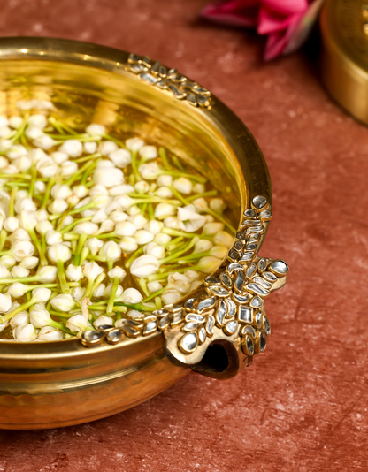 Premium Brass Urli – Embellished Floral Design