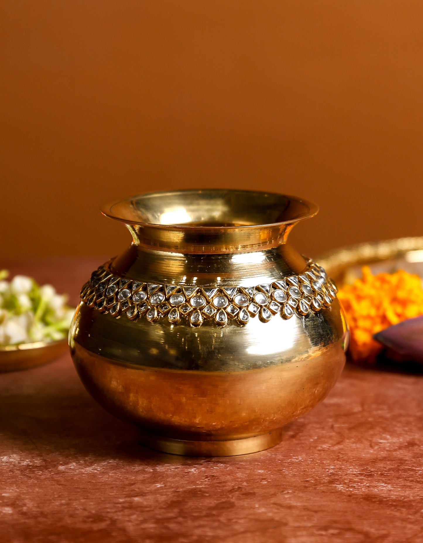 Premium Brass Kalash – Embellished Traditional Pot