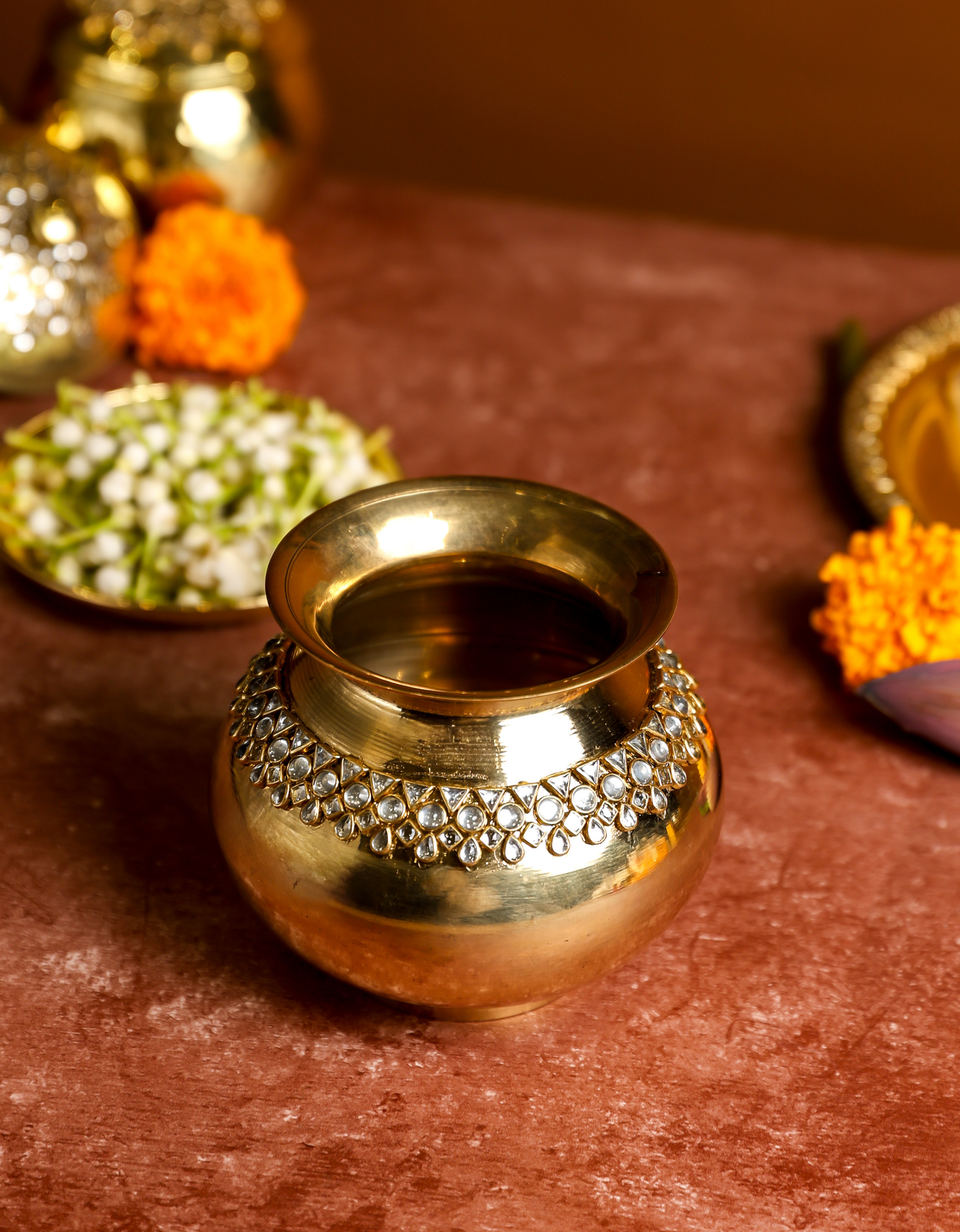 Premium Brass Kalash – Embellished Traditional Pot