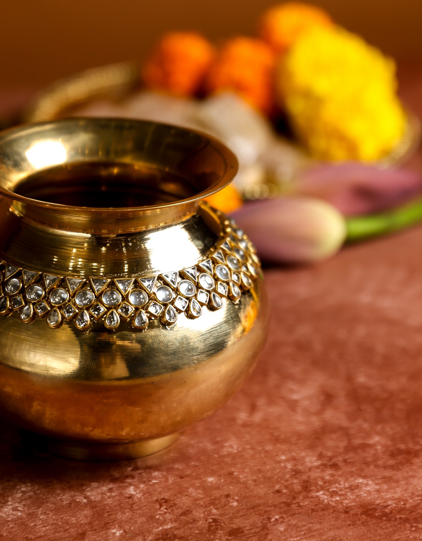Premium Brass Kalash – Embellished Traditional Pot