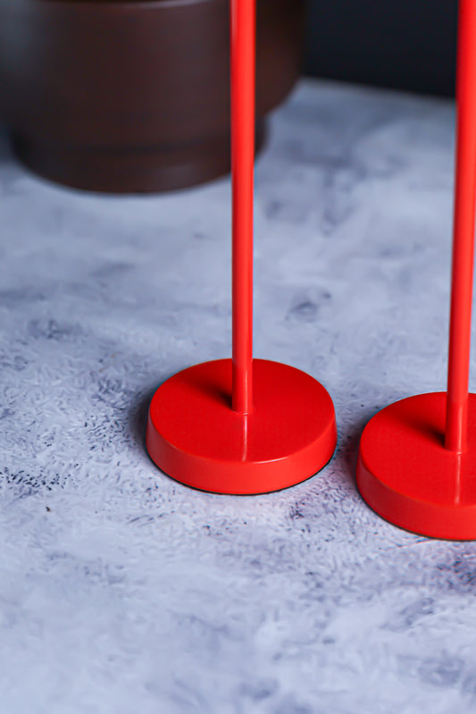 Handcrafted Orange Metal Taper Candle Stand – Set of 2