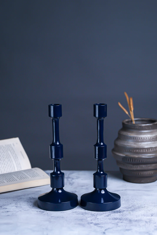 Premium Dark Blue Metal Candle Stand – Set of 2