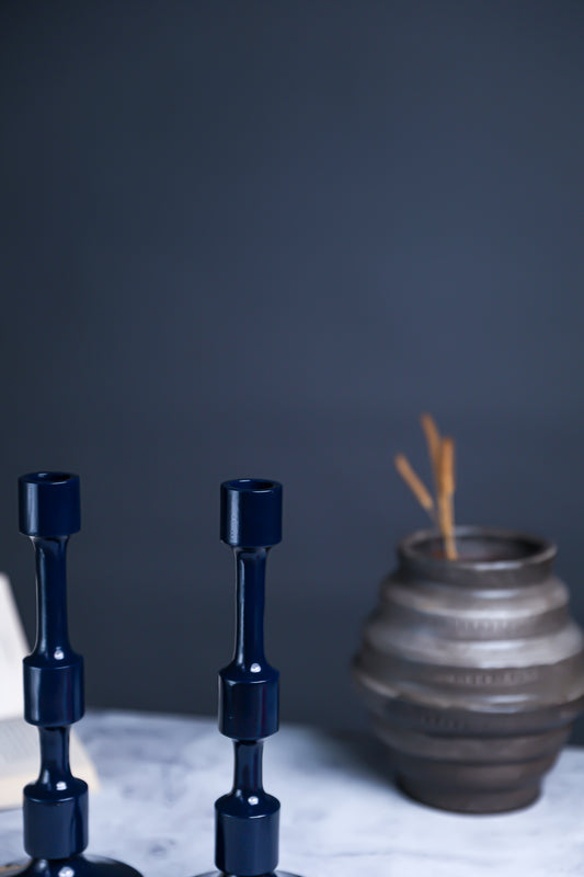 Premium Dark Blue Metal Candle Stand – Set of 2