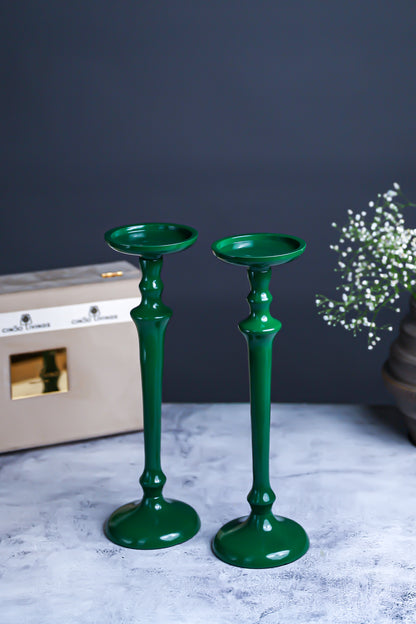 Green Candle Pillar Stand – Set of 2
