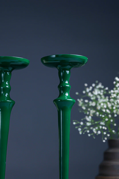 Green Candle Pillar Stand – Set of 2