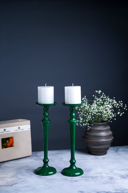 Green Candle Pillar Stand – Set of 2
