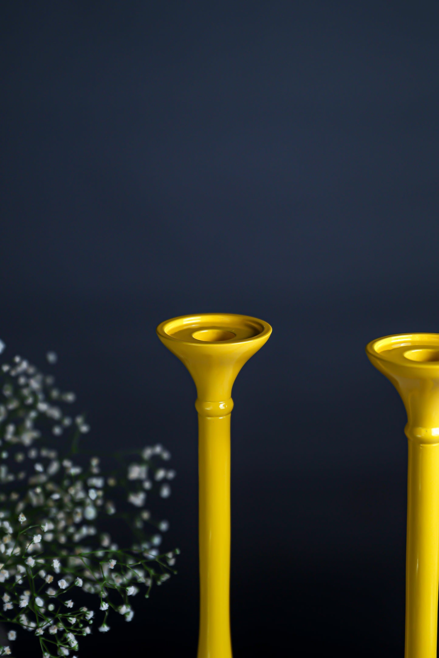 Handcrafted Yellow Candle Pillar Stand – Set of 2