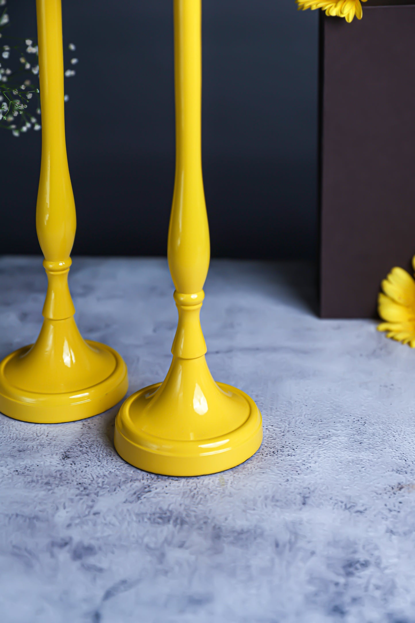 Handcrafted Yellow Candle Pillar Stand – Set of 2