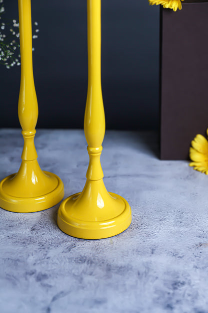 Handcrafted Yellow Candle Pillar Stand – Set of 2