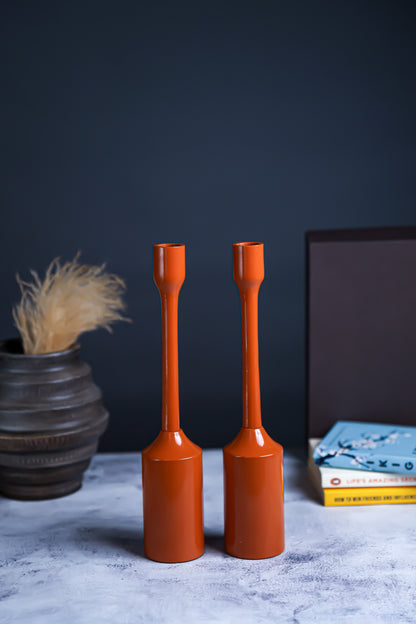 Handcrafted Brown Candle Pillar Stand – Set of 2