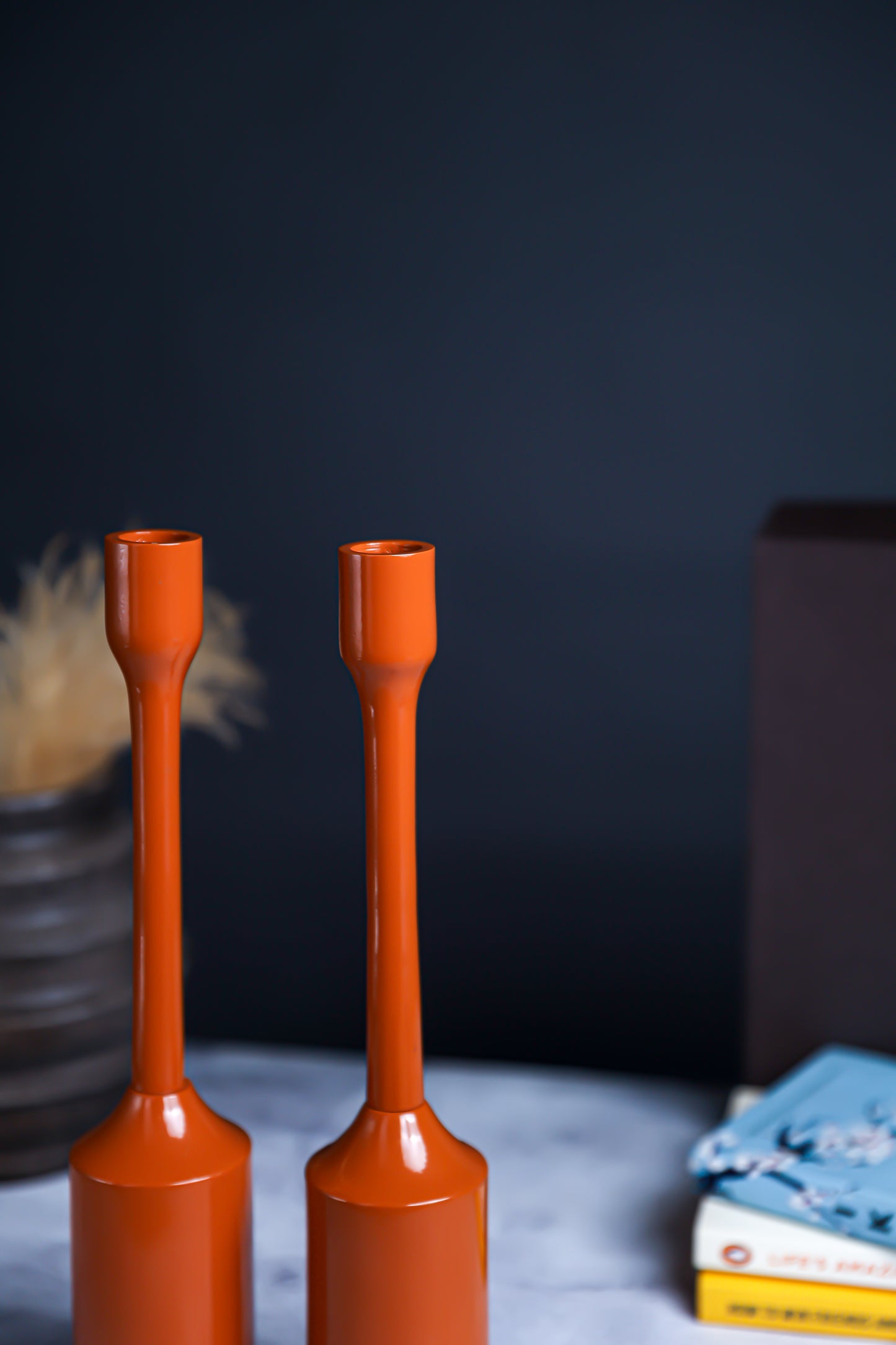 Handcrafted Brown Candle Pillar Stand – Set of 2