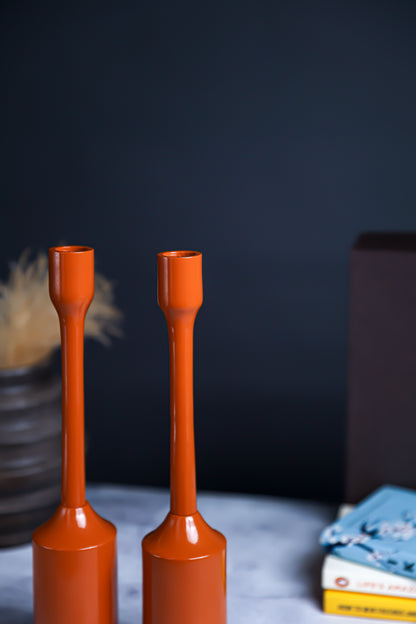 Handcrafted Brown Candle Pillar Stand – Set of 2