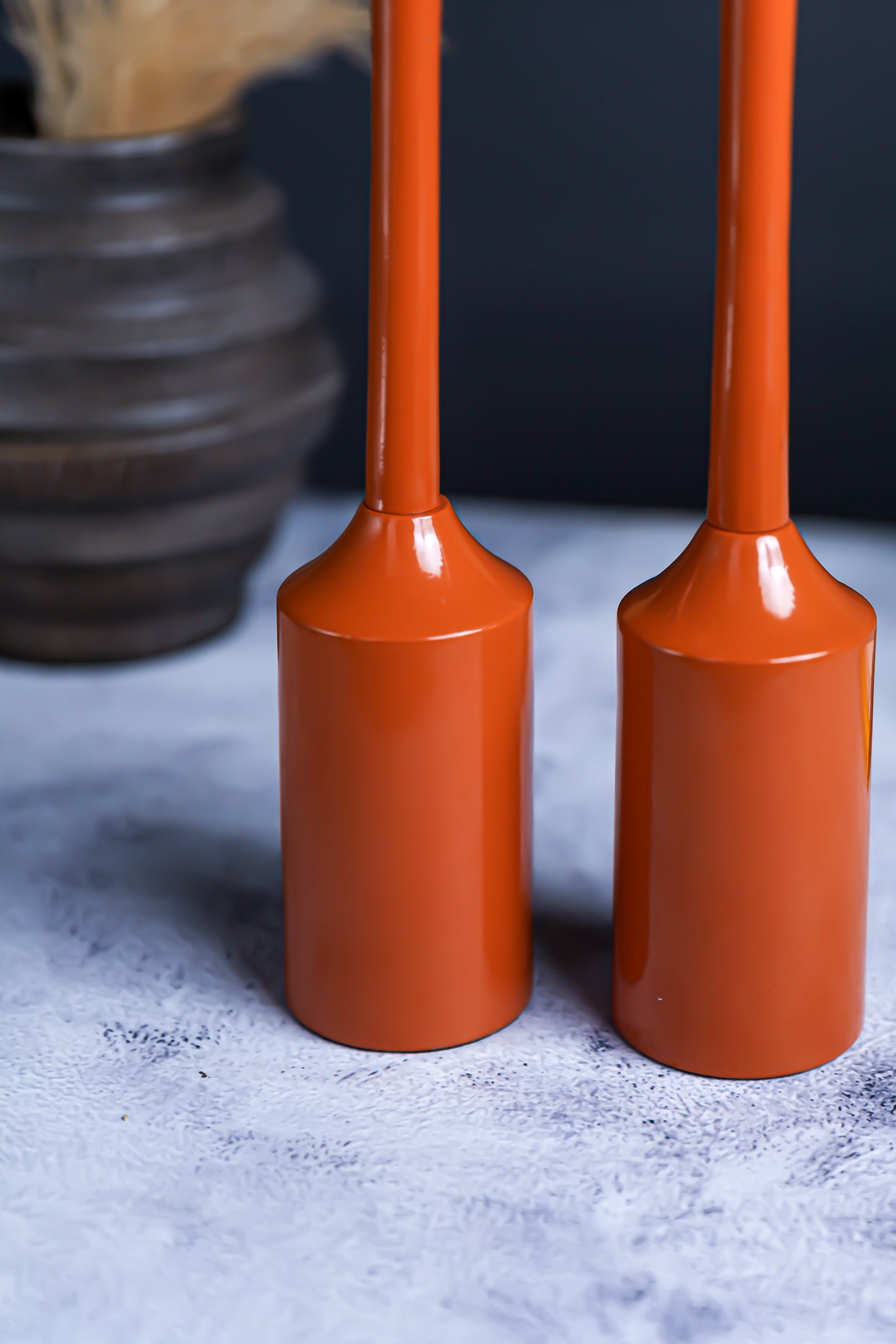 Handcrafted Brown Candle Pillar Stand – Set of 2