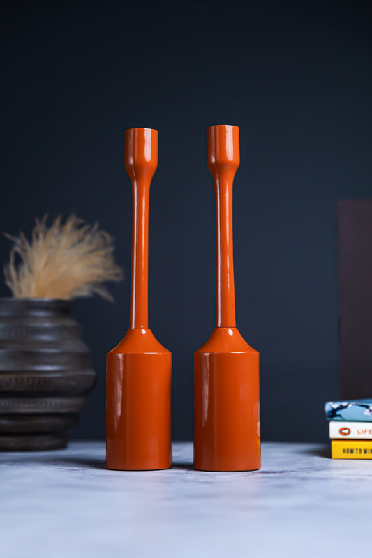 Handcrafted Brown Candle Pillar Stand – Set of 2