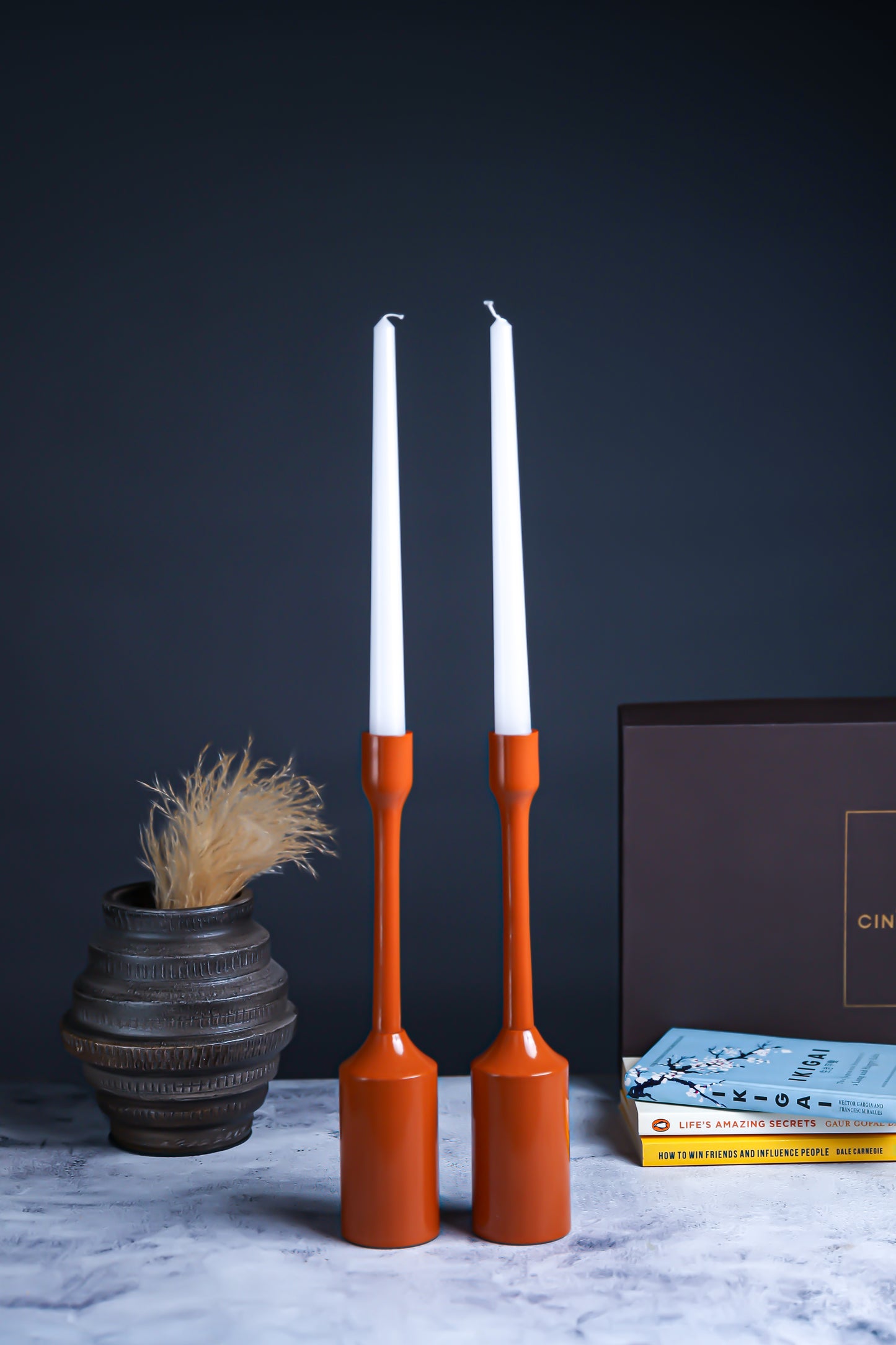 Handcrafted Brown Candle Pillar Stand – Set of 2