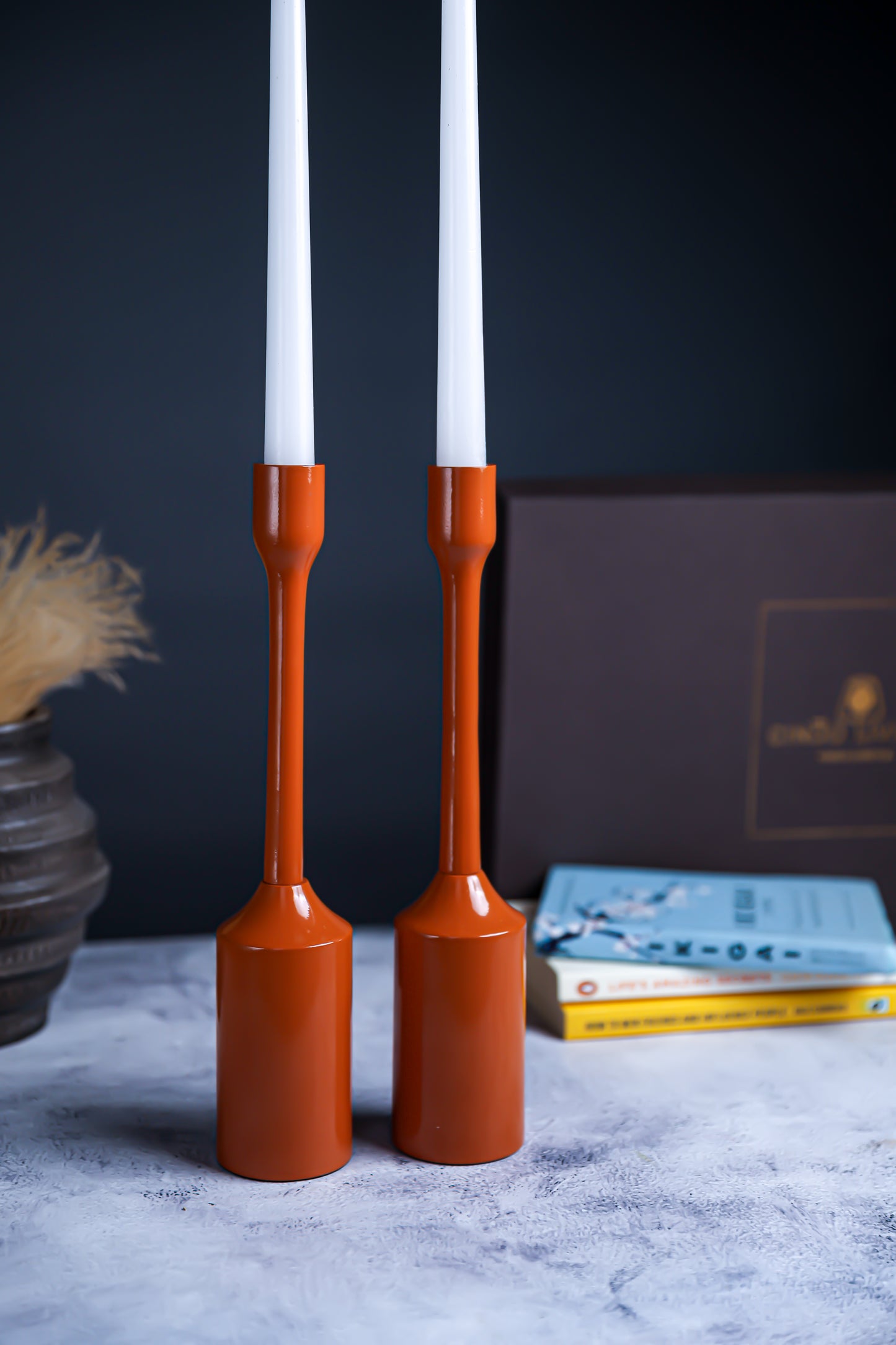 Handcrafted Brown Candle Pillar Stand – Set of 2