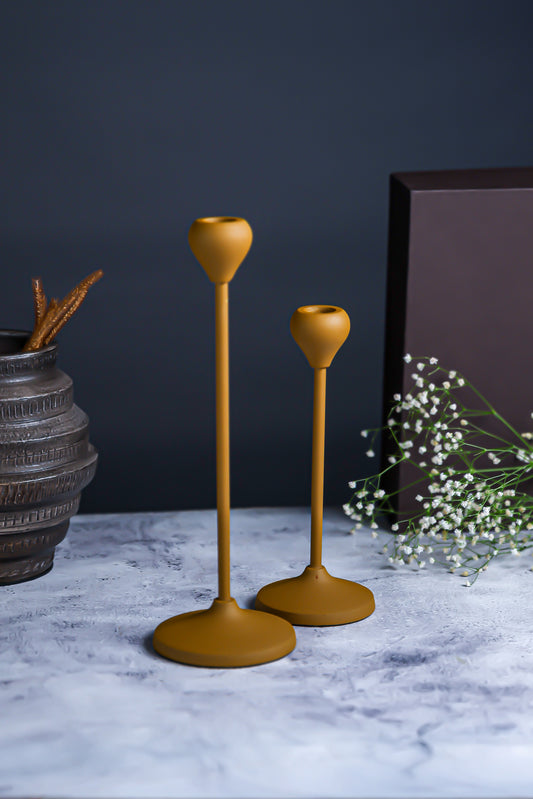 Handcrafted Mustard Candle Pillar Stand (Set of 2)