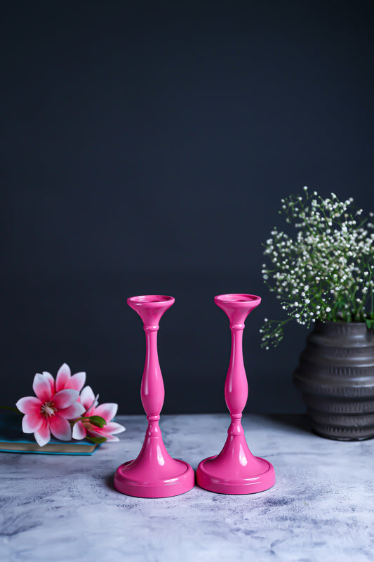 Elegant Pink Metal Candle Stand – Set of 2