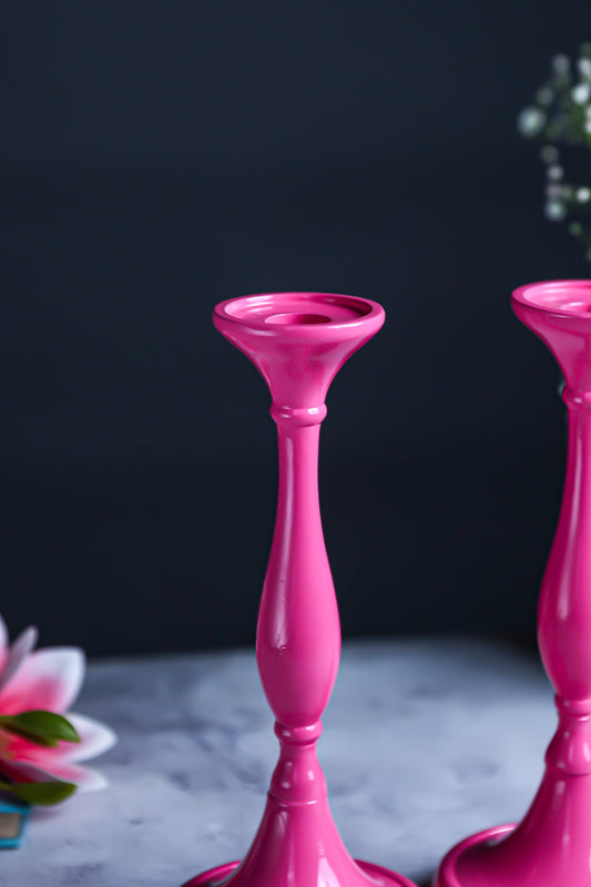 Elegant Pink Metal Candle Stand – Set of 2