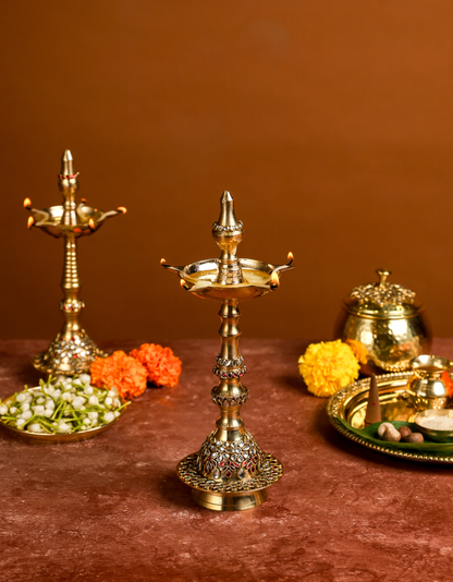 Big Brass Jyot – Embellished Temple Lamp