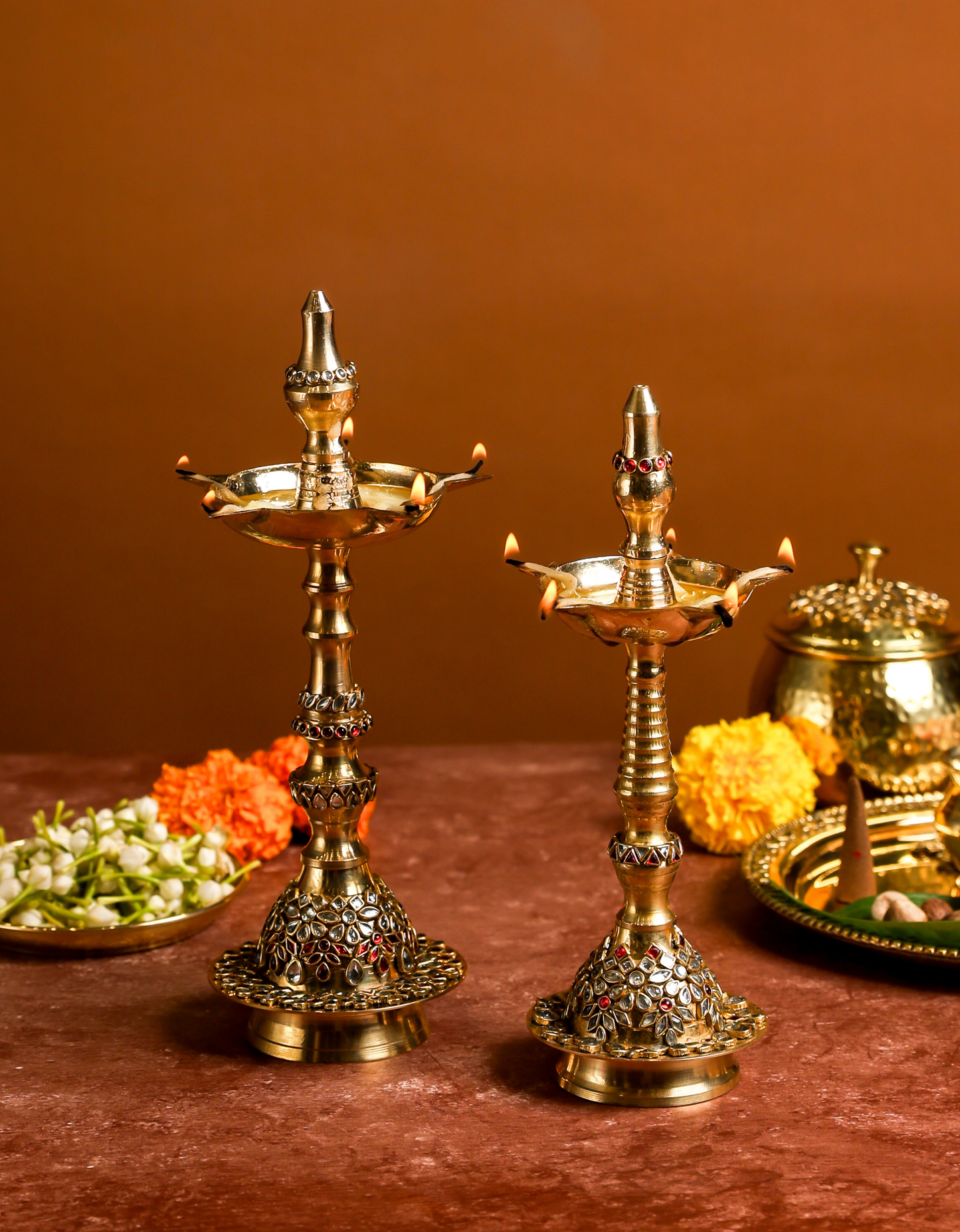 Big Brass Jyot – Embellished Temple Lamp