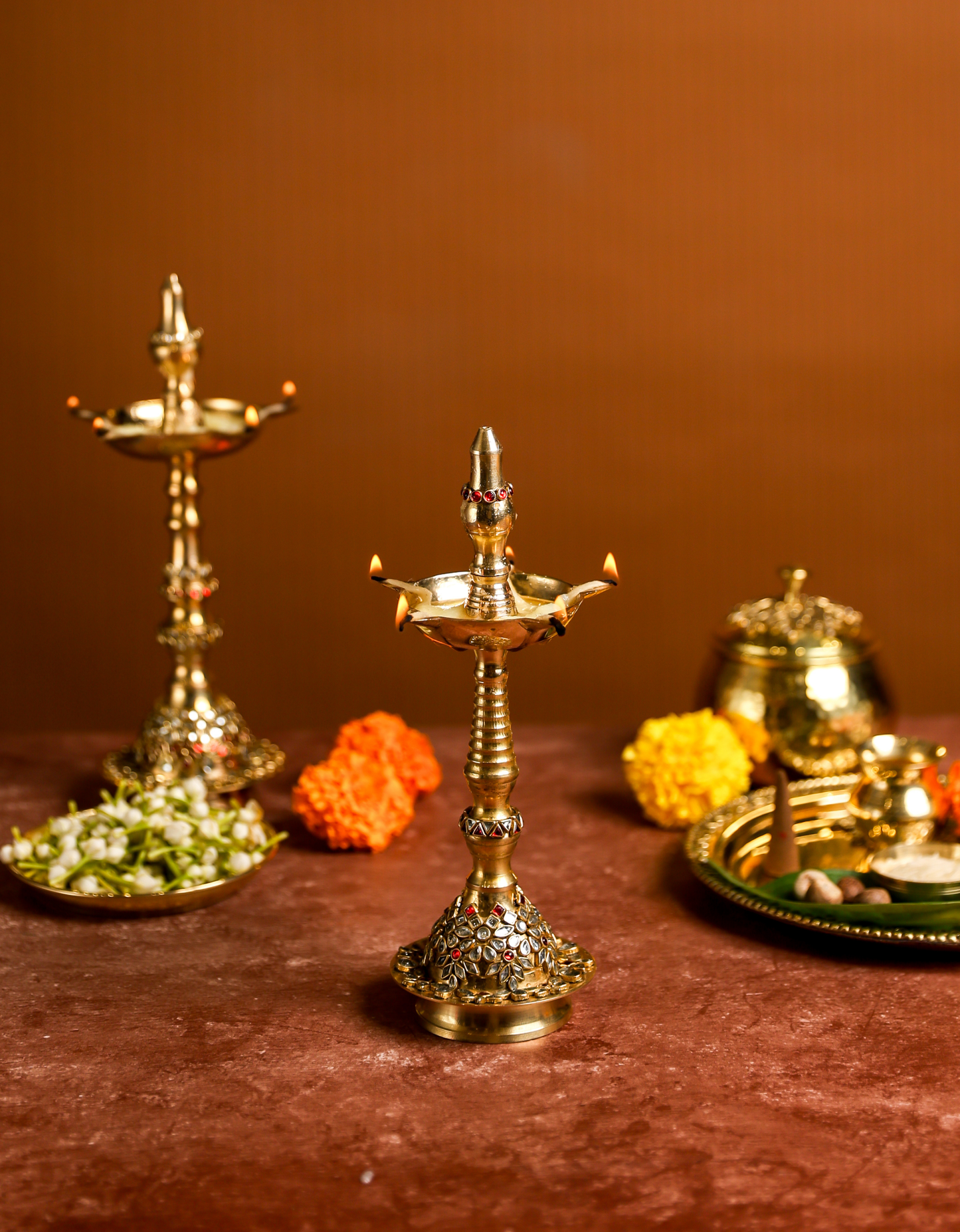 Big Brass Jyot – Embellished Temple Lamp