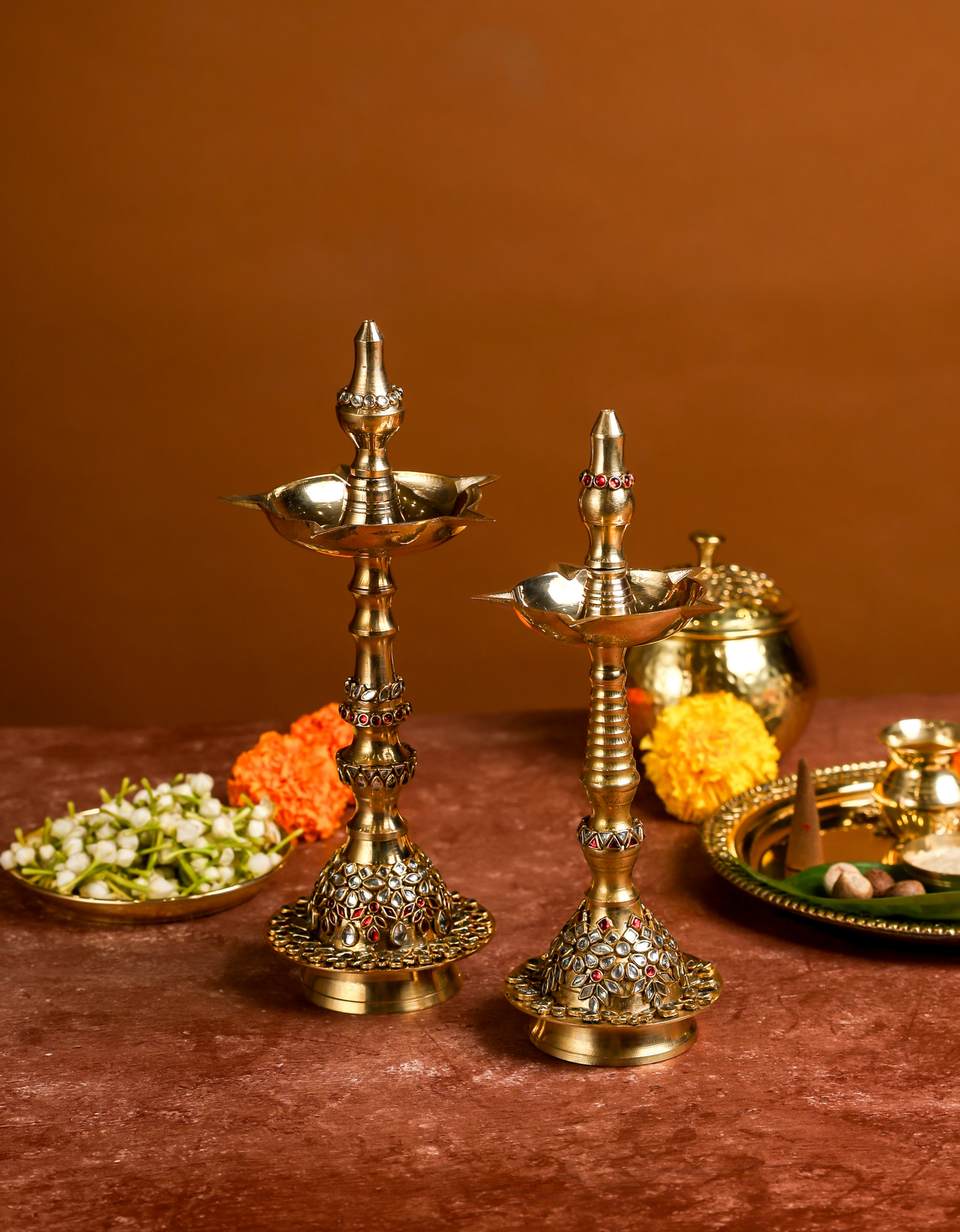 Big Brass Jyot – Embellished Temple Lamp