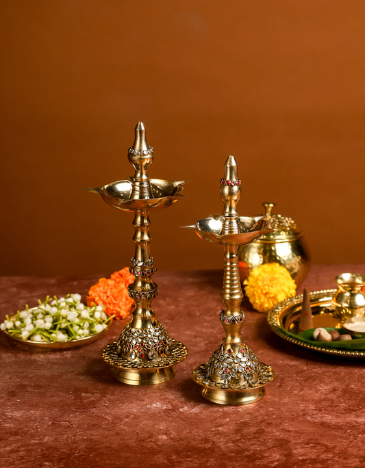 Big Brass Jyot – Embellished Temple Lamp