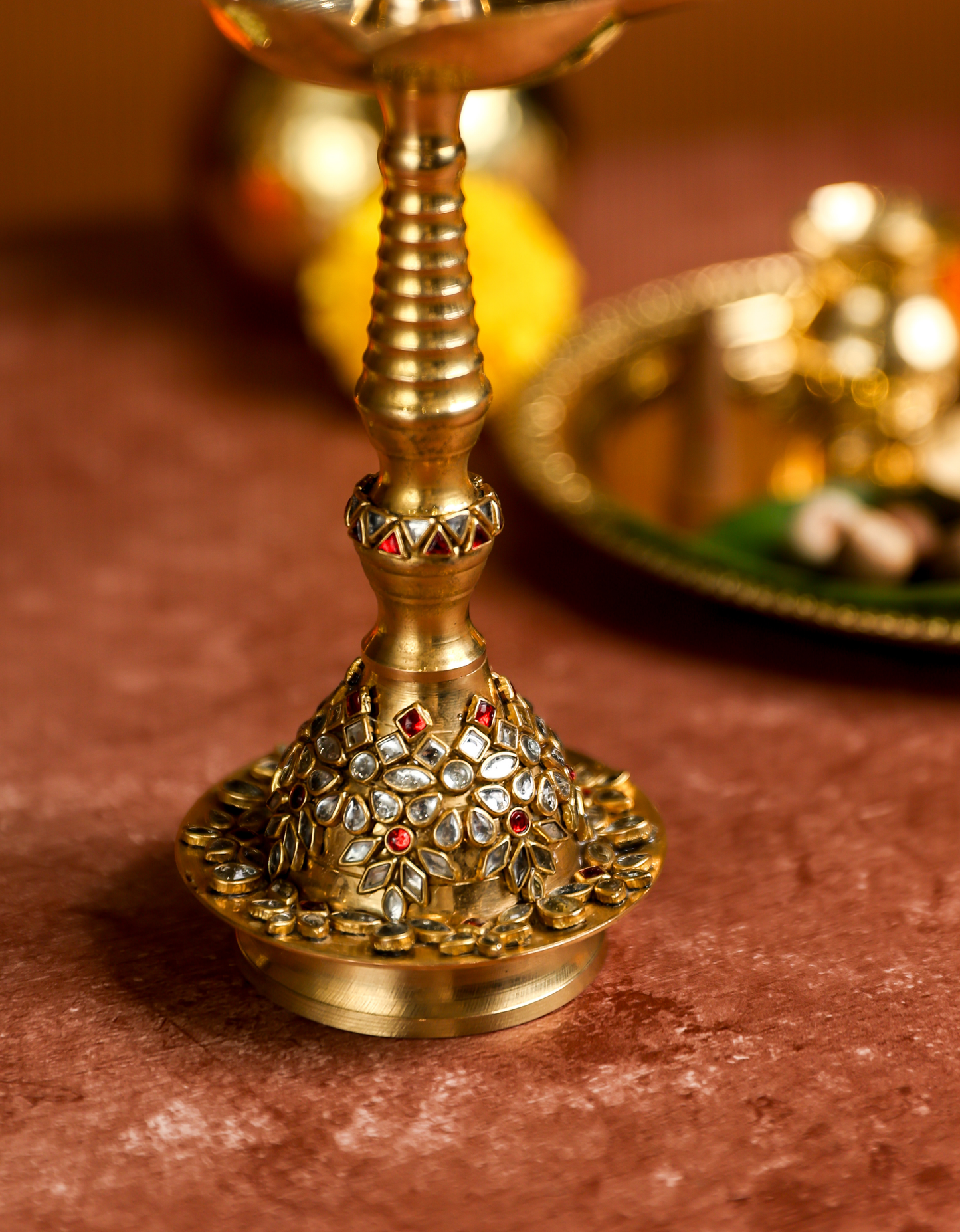 Big Brass Jyot – Embellished Temple Lamp