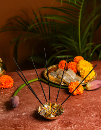 Premium Brass Agarbatti Holder with Decorative Stones