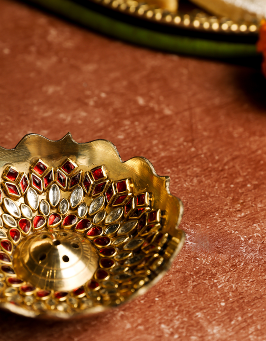 Premium Brass Agarbatti Holder with Decorative Stones