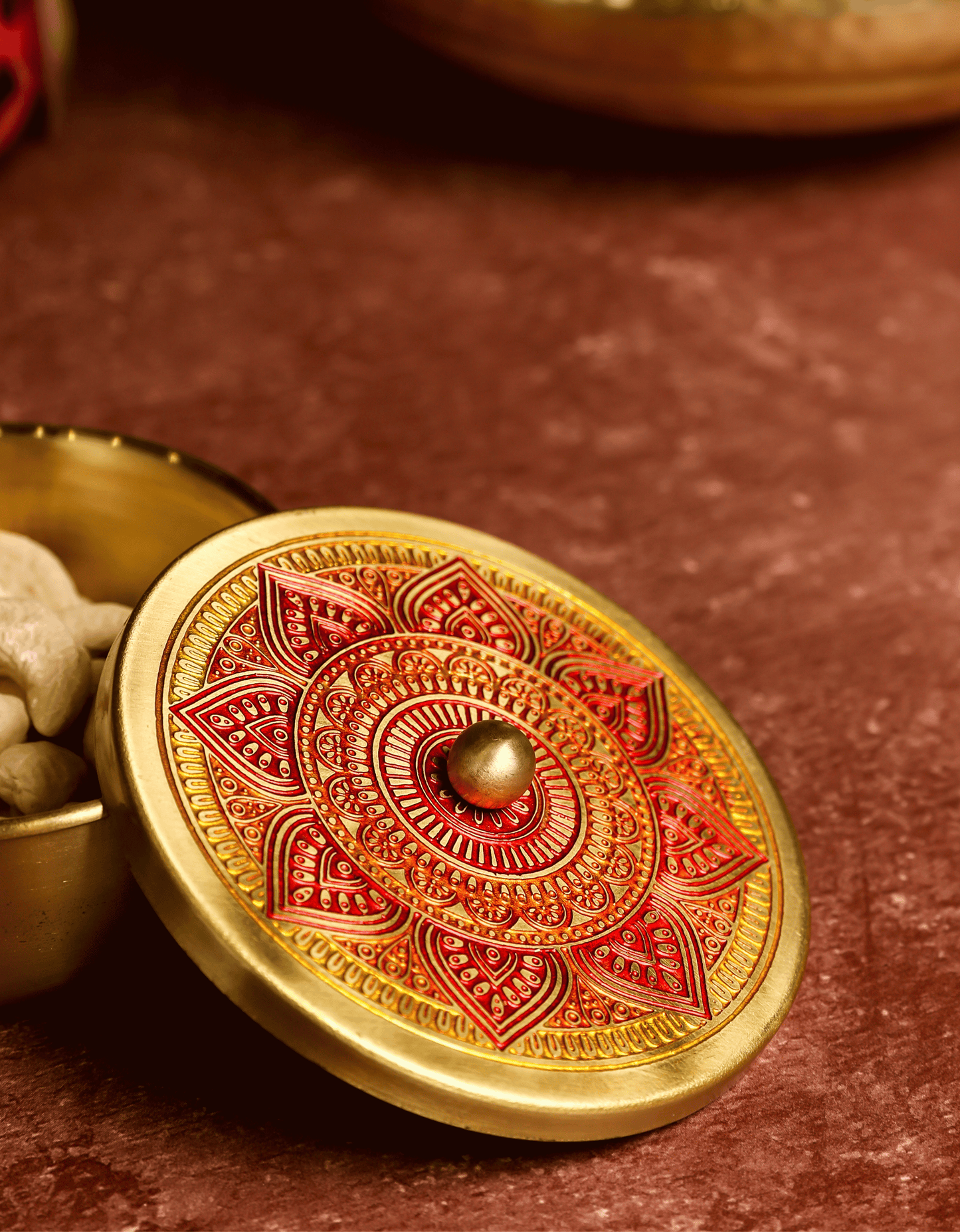 Brass Container Set with Etched Mandala Lid