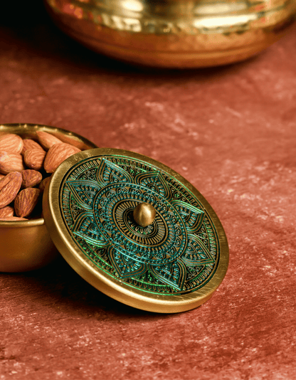 Brass Container Set with Etched Mandala Lid