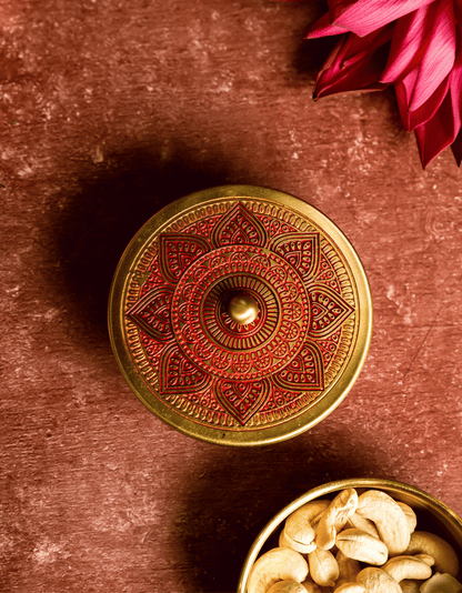 Brass Container Set with Etched Mandala Lid