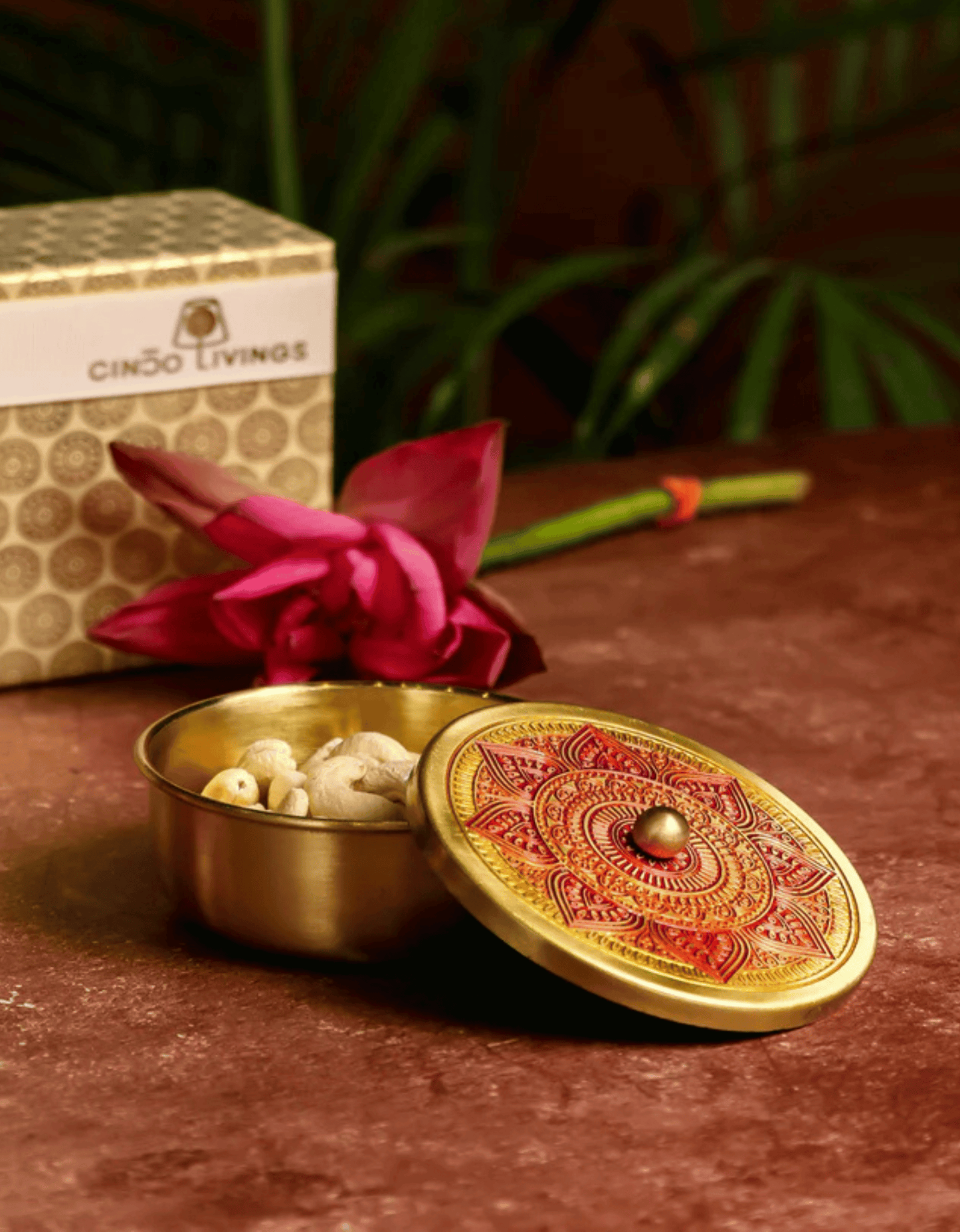 Brass Container Set with Etched Mandala Lid