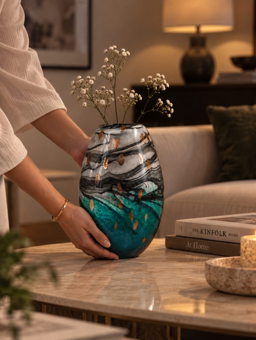 Oceanic Gold Art Glass Vase