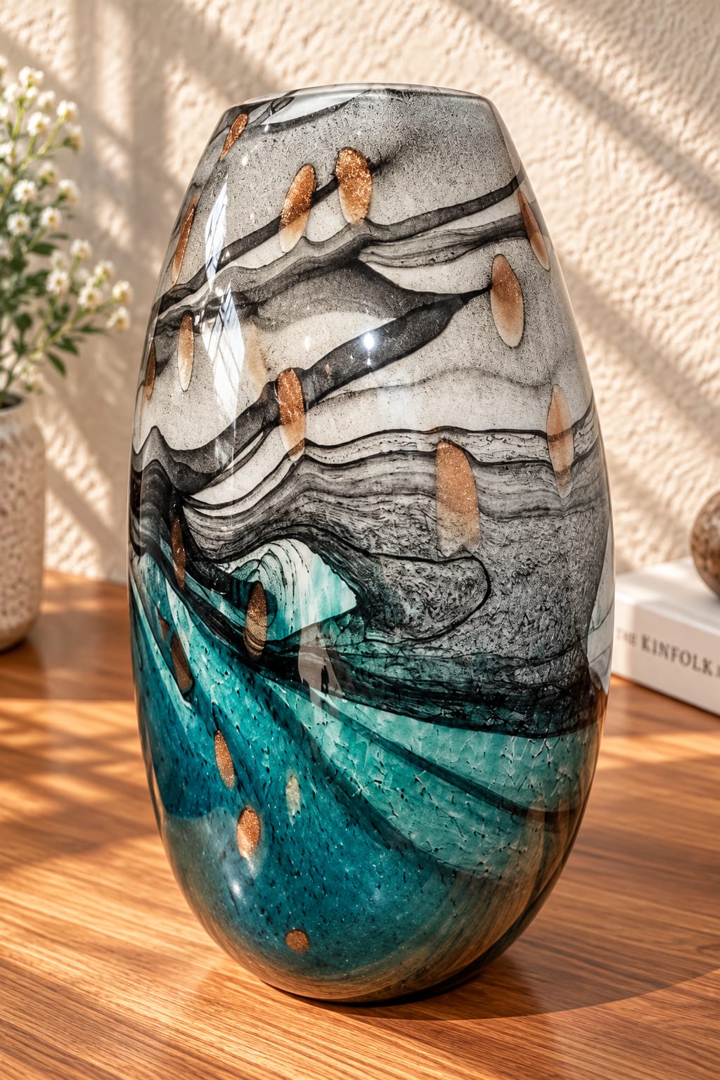 Oceanic Gold Art Glass Vase