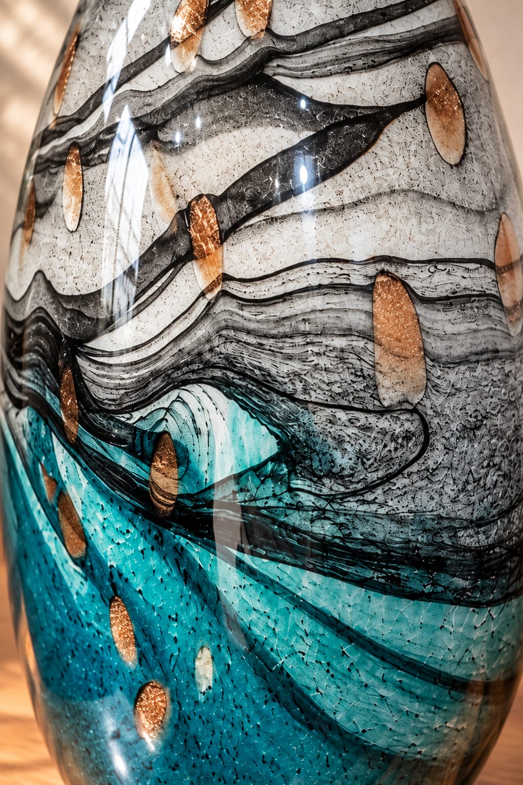 Oceanic Gold Art Glass Vase
