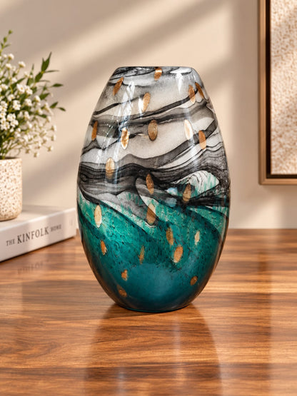 Oceanic Gold Art Glass Vase